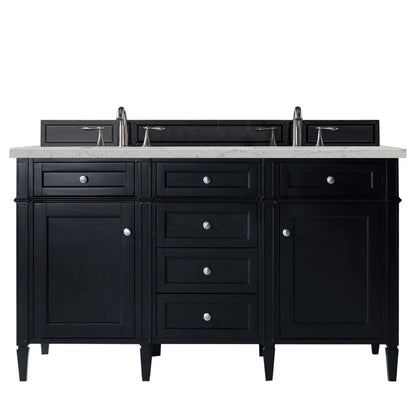 Brittany 60" Double Vanity, Black Onyx w/ 3 CM Eternal Jasmine Pearl Silestone Top