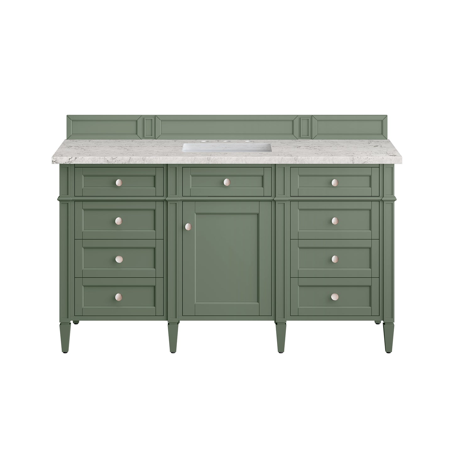 Renovate for Less Atlanta Brittany 60" Single Vanity, Smokey Celadon w/ 3 CM Eternal Jasmine Pearl Top w/FreePower Wireless Charger