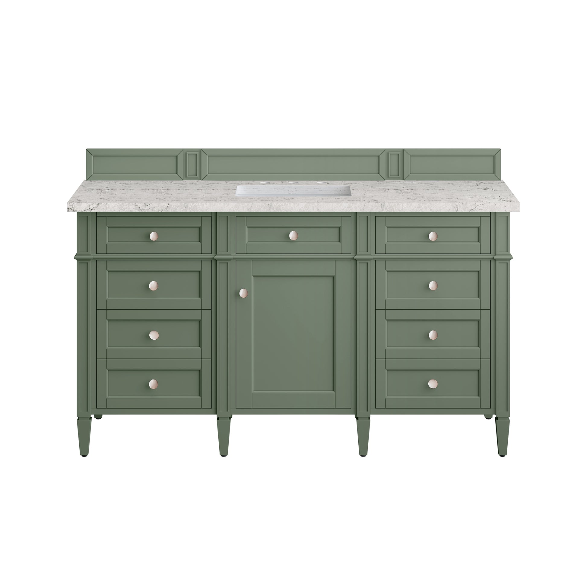 Renovate for Less Atlanta Brittany 60" Single Vanity, Smokey Celadon w/ 3 CM Eternal Jasmine Pearl Top w/FreePower Wireless Charger