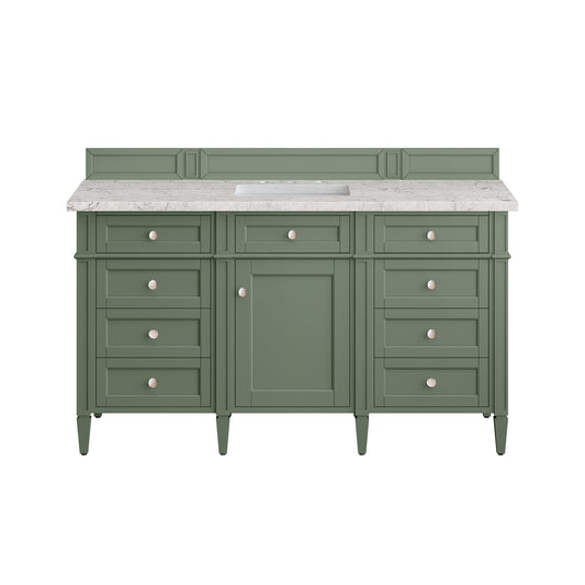 Renovate for Less Atlanta Brittany 60" Single Vanity, Smokey Celadon w/ 3 CM Eternal Jasmine Pearl Top w/FreePower Wireless Charger