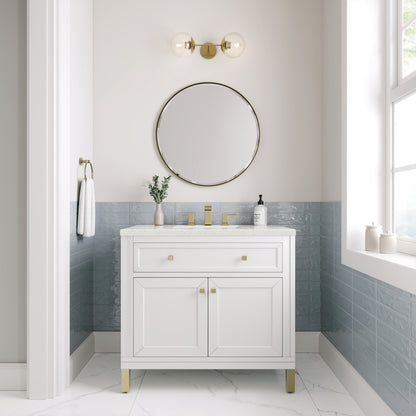 Renovate for Less Atlanta Chicago 36" Single Vanity, Glossy White, w/ 3 CM Lime Delight Silestone® Top