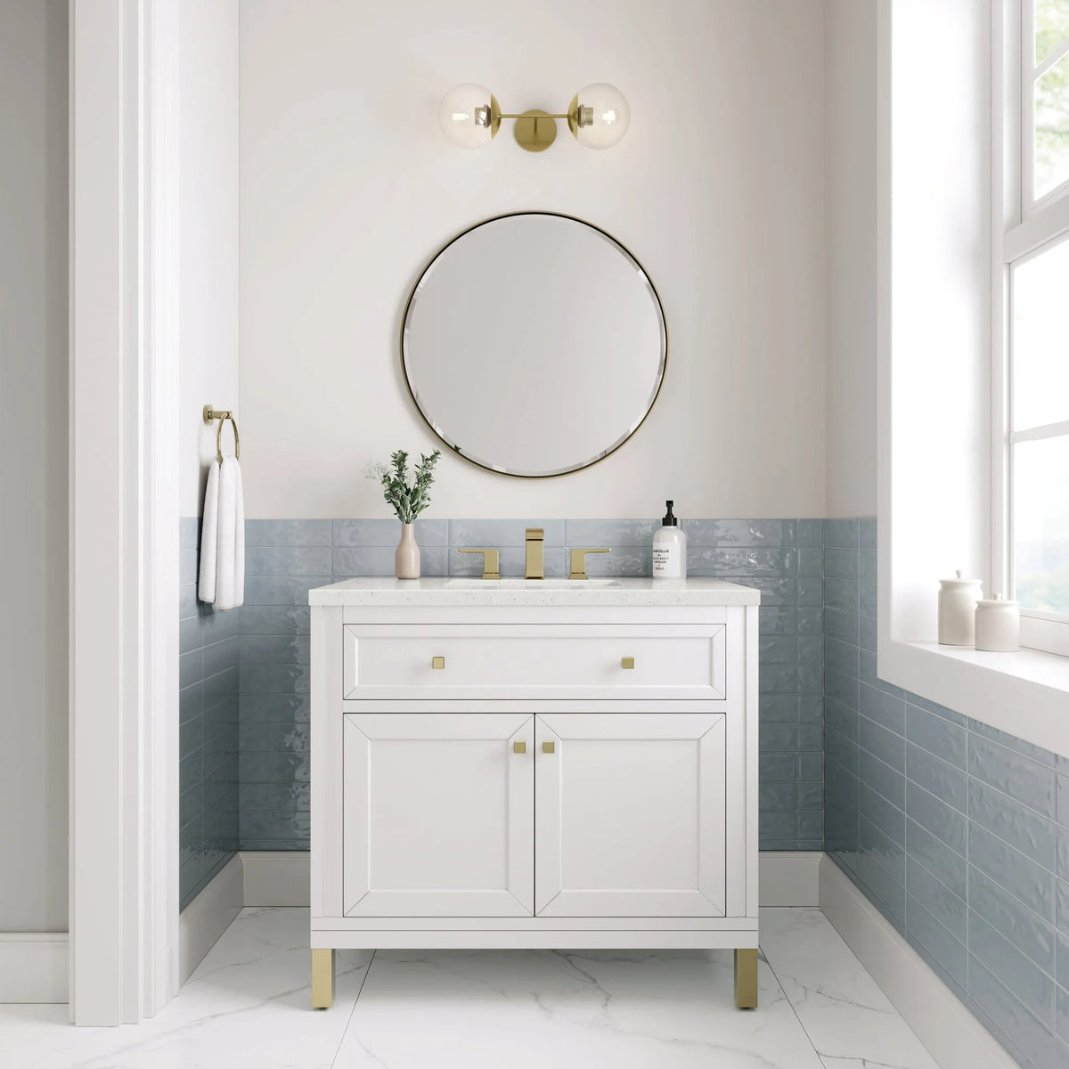 Chicago 36" Single Vanity, Glossy White, w/ 3 CM Lime Delight Silestone® Top