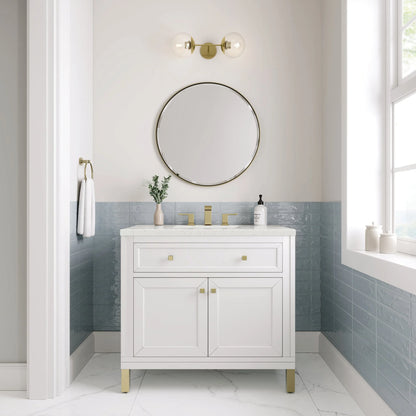 Chicago 36" Single Vanity, Glossy White, w/ 3 CM Lime Delight Silestone® Top