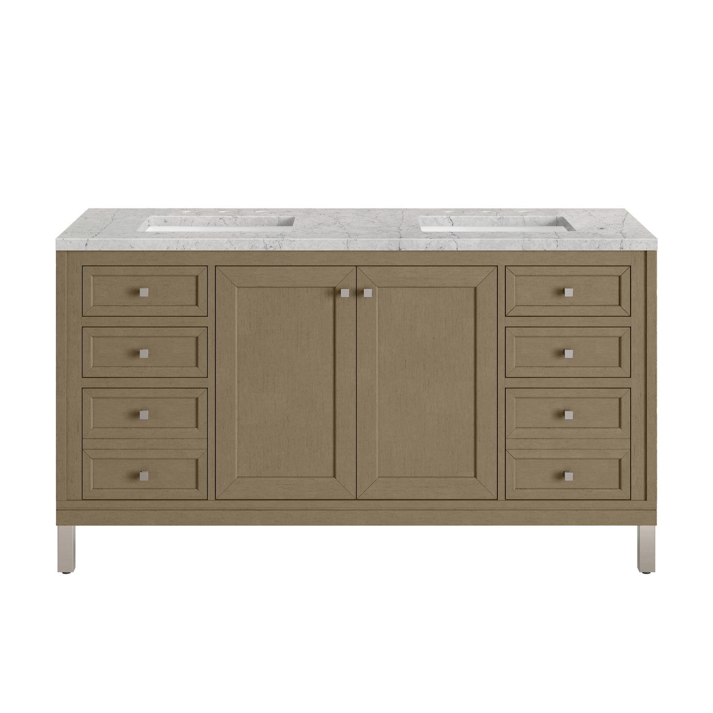 Renovate for Less Atlanta Chicago 60" Double Vanity, Walnut Whisper, w/ 3 CM Eternal Jasmine Pearl Silestone® Top