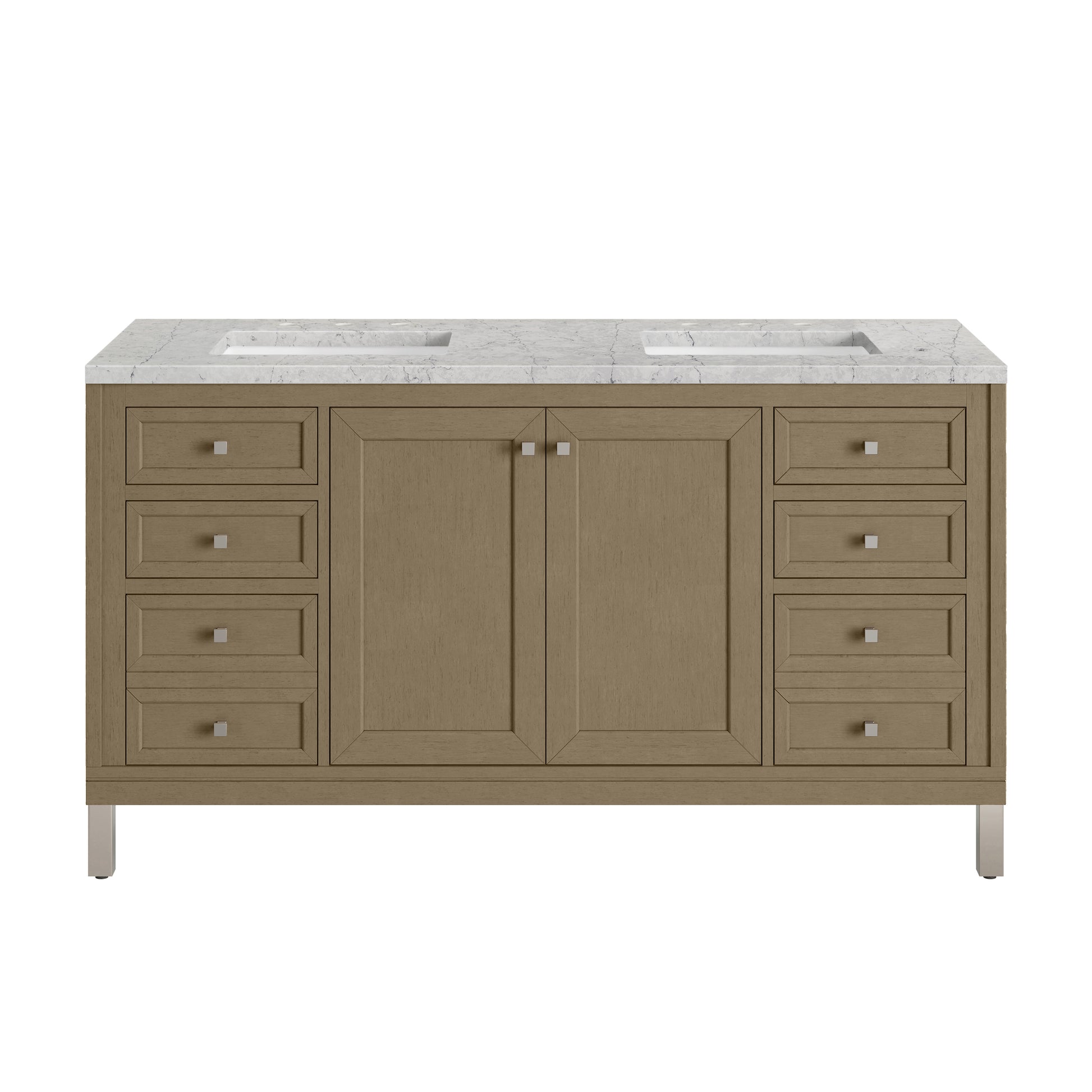 Renovate for Less Atlanta Chicago 60" Double Vanity, Walnut Whisper, w/ 3 CM Eternal Jasmine Pearl Silestone® Top
