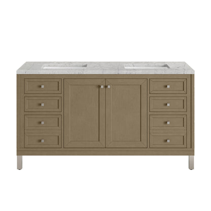 Renovate for Less Atlanta Chicago 60" Double Vanity, Walnut Whisper, w/ 3 CM Eternal Jasmine Pearl Silestone® Top