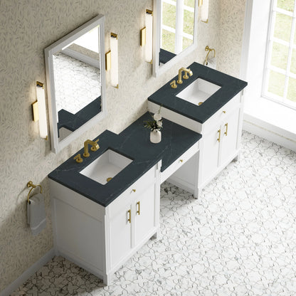 Bellshire 84" Dual Vanity Set with 24" Make-Up Counter, Bright White w/3 cm Charcoal Soapstone Silestone Top