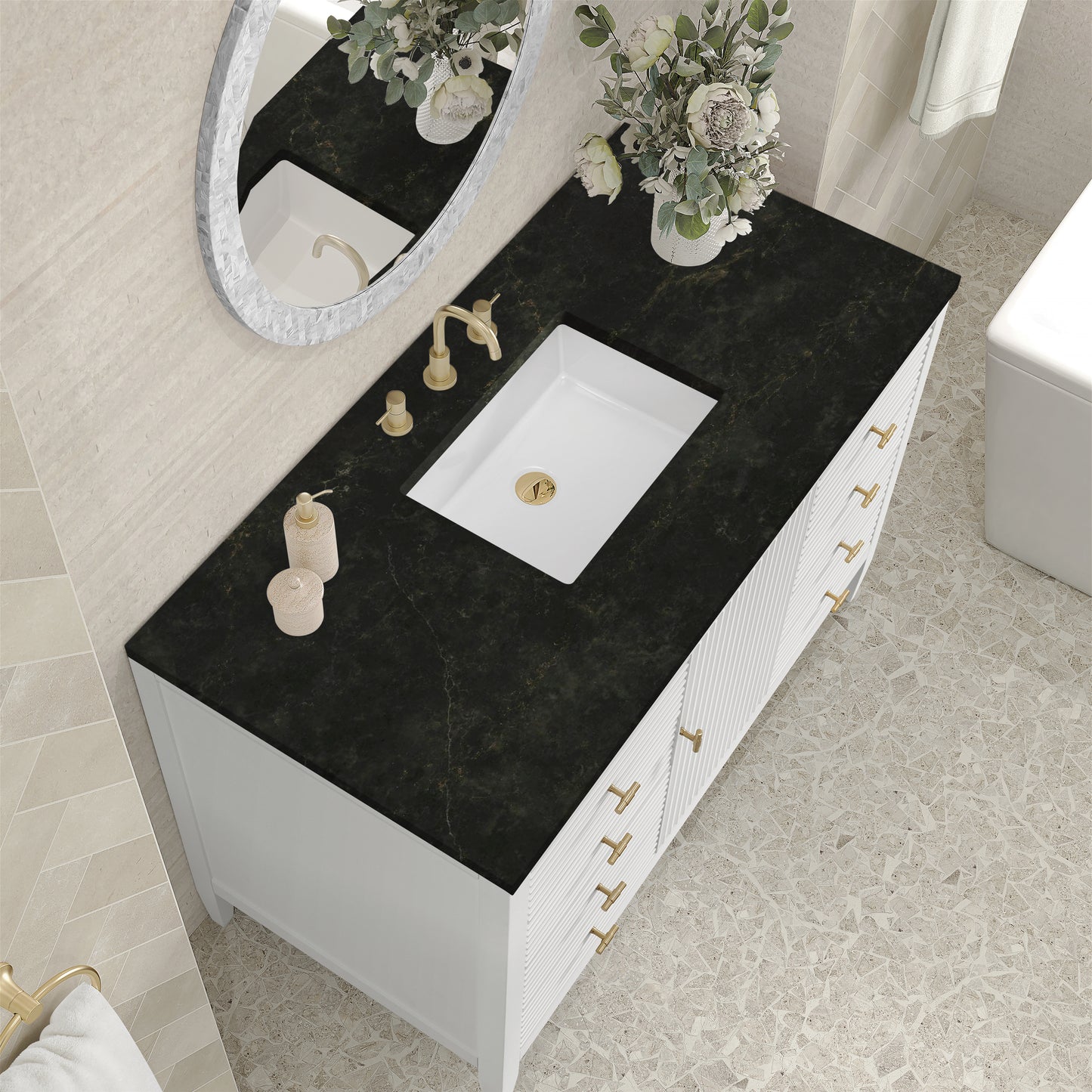 Renovate for Less Atlanta Myrrin 48" Single Vanity, Bright White, w/ 3 CM Phantome Eclos Top