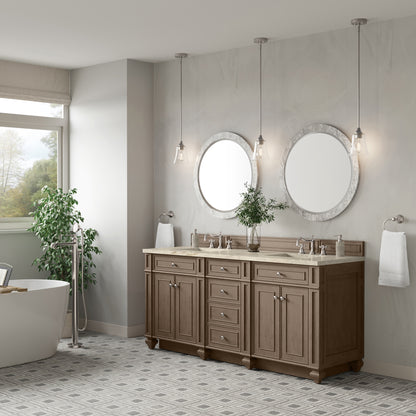 Renovate for Less Atlanta Bristol 72" Double Vanity, Whitewashed Walnut, w/ 3 CM Tajnar Eclos Top
