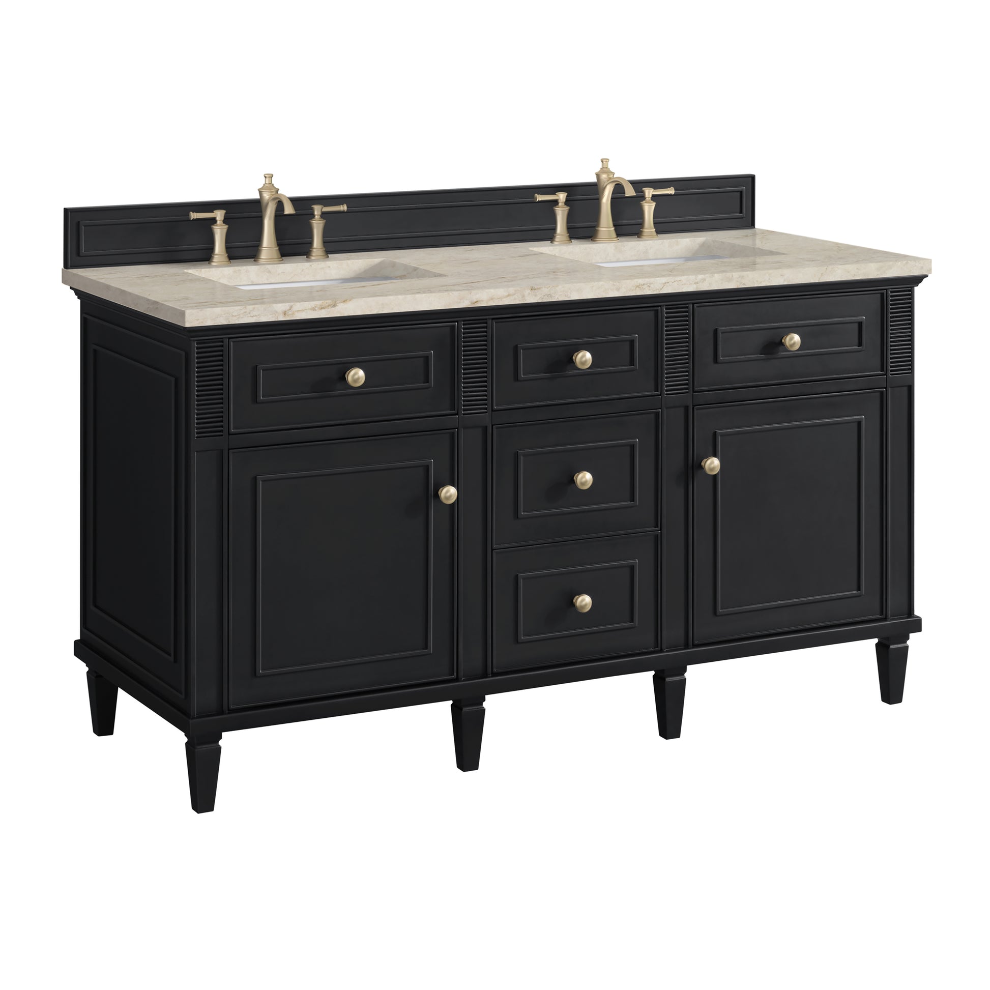 Renovate for Less Atlanta Lorelai 60" Double Vanity, Black Onyx, w/ 3 CM Tajnar Eclos Top