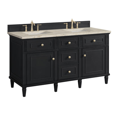 Renovate for Less Atlanta Lorelai 60" Double Vanity, Black Onyx, w/ 3 CM Tajnar Eclos Top