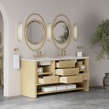 Renovate for Less Atlanta Marigot 72" Double Vanity, Sunwashed Oak w/ 3 CM Ethereal Noctis Silestone Top