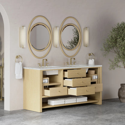 Marigot 72" Double Vanity, Sunwashed Oak w/ 3 CM Ethereal Noctis Silestone Top