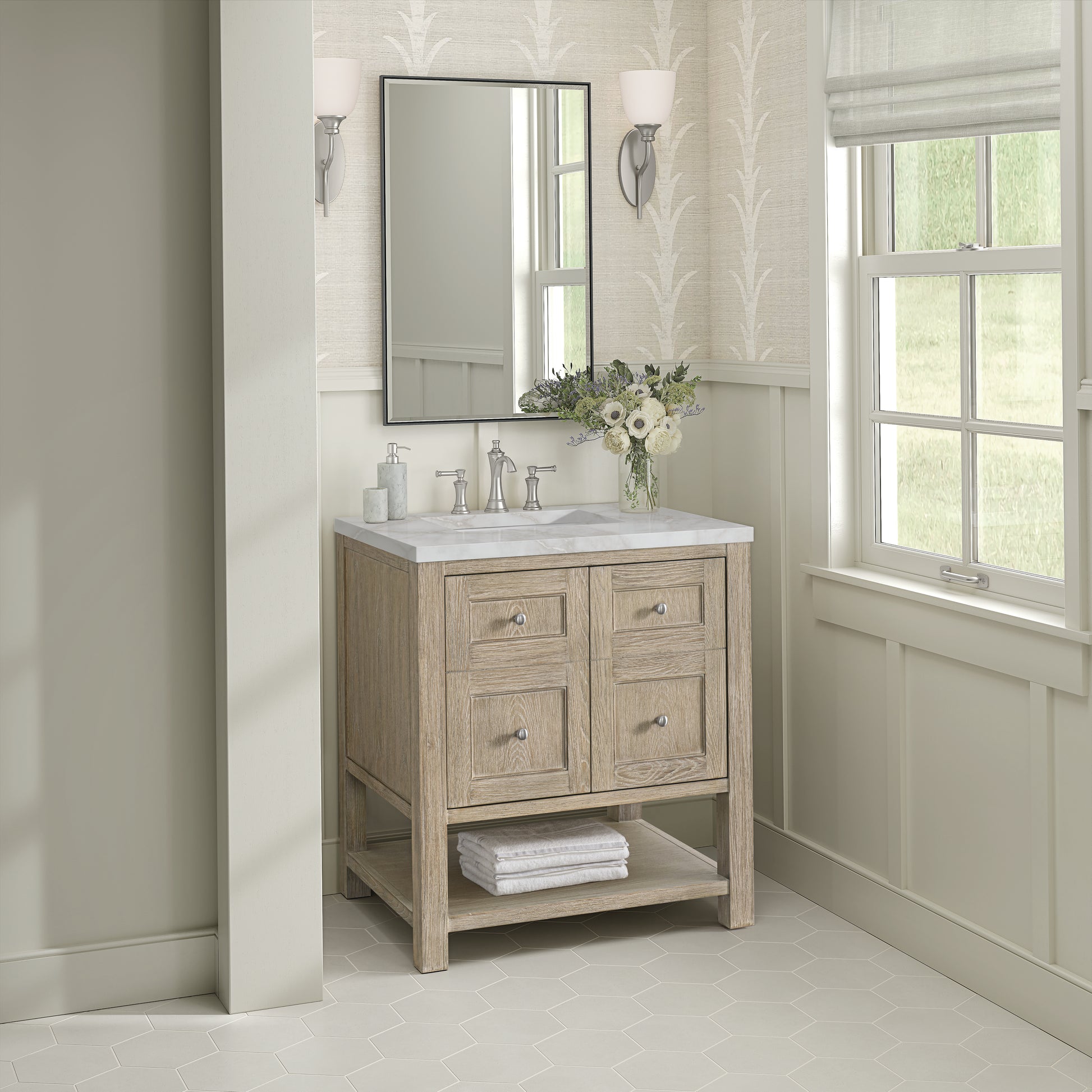 Renovate for Less Atlanta Breckenridge 30" Single Vanity, Whitewashed Oak w/ 3 CM Victorian Silver Silestone Top