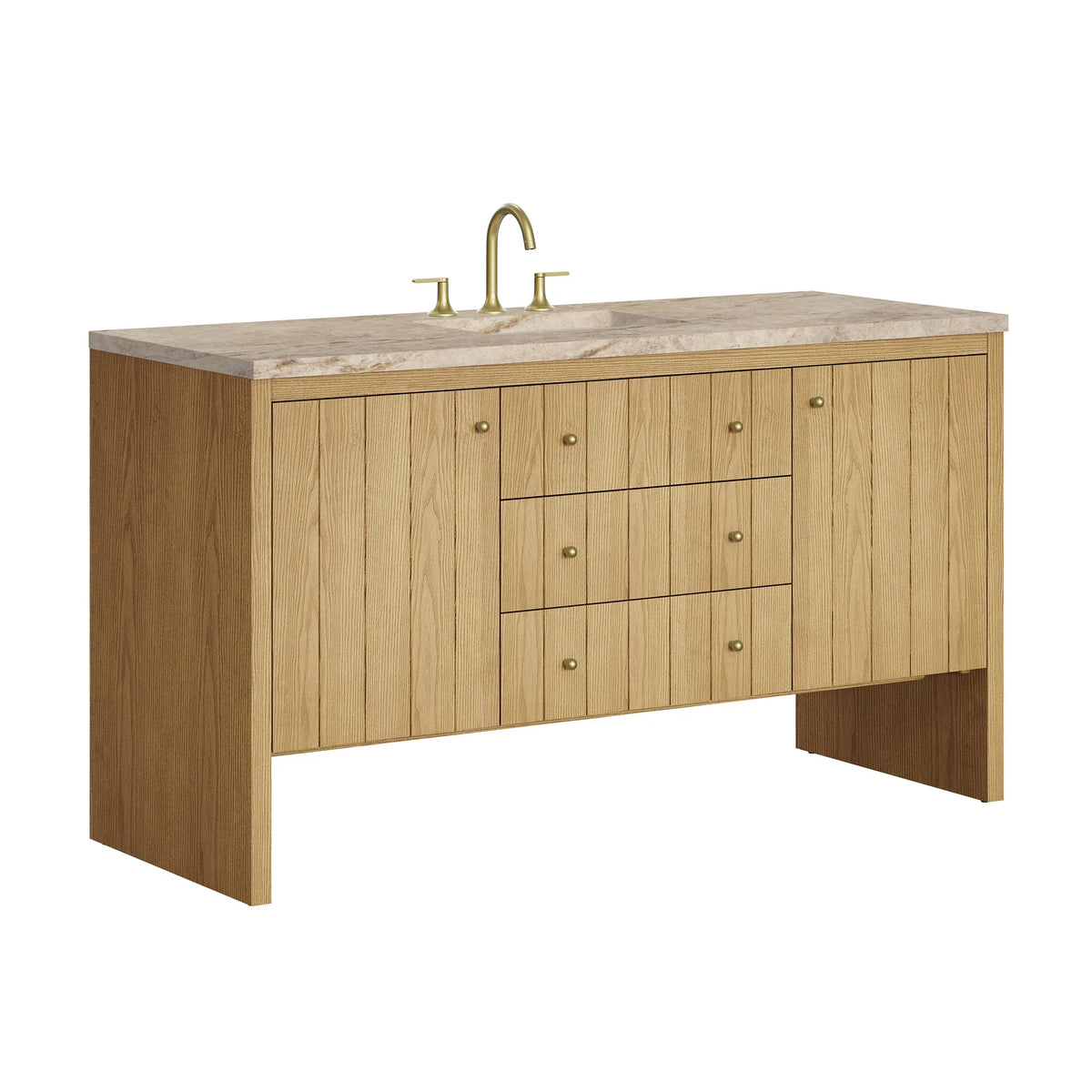 Hudson 60" Single Vanity, Light Natural Oak, w/ 3 CM Tajnar Eclos Top