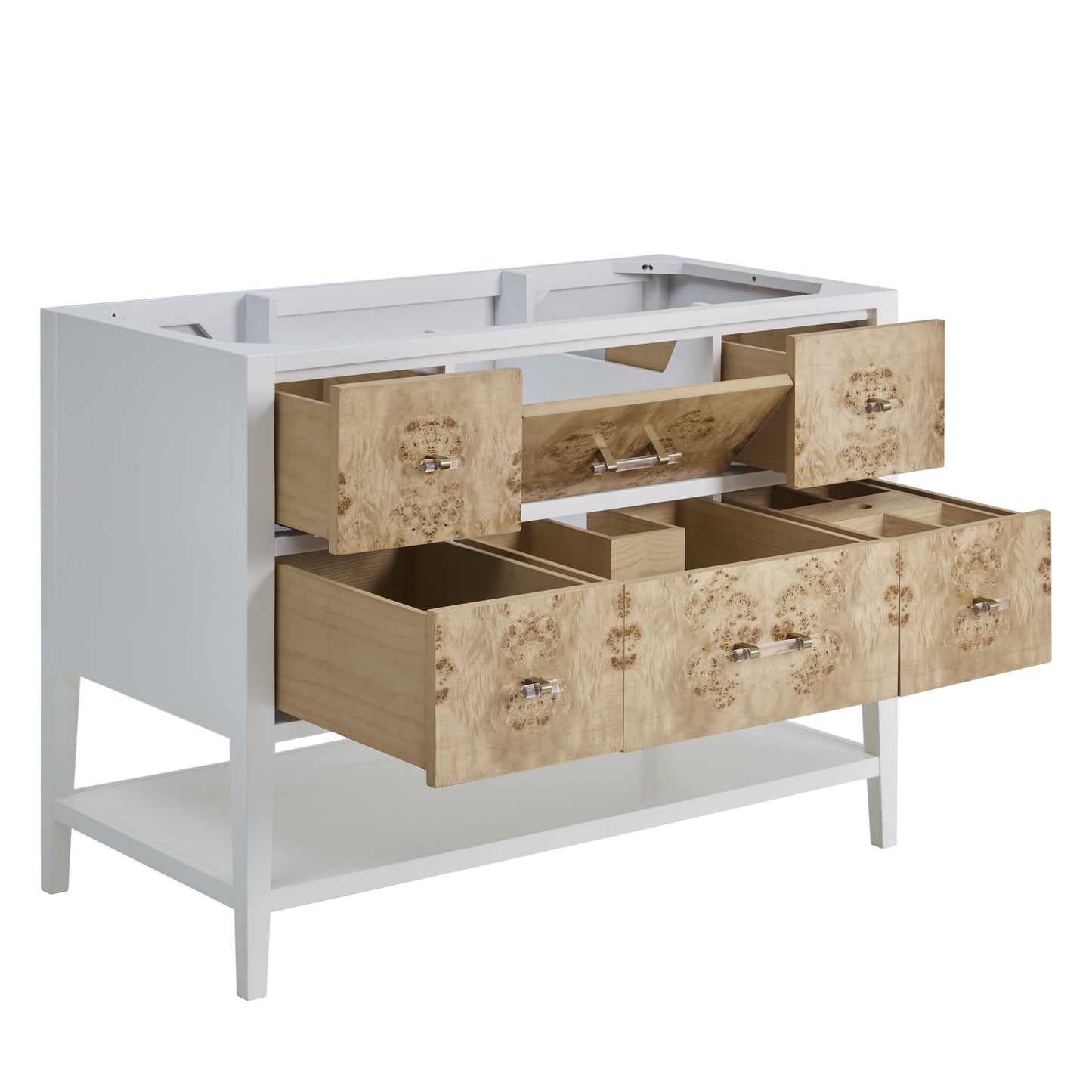 Renovate for Less Atlanta Olena 48" Single Vanity, Light Mappa Burl and Polished White, w/ 3 CM Phantome Eclos Top