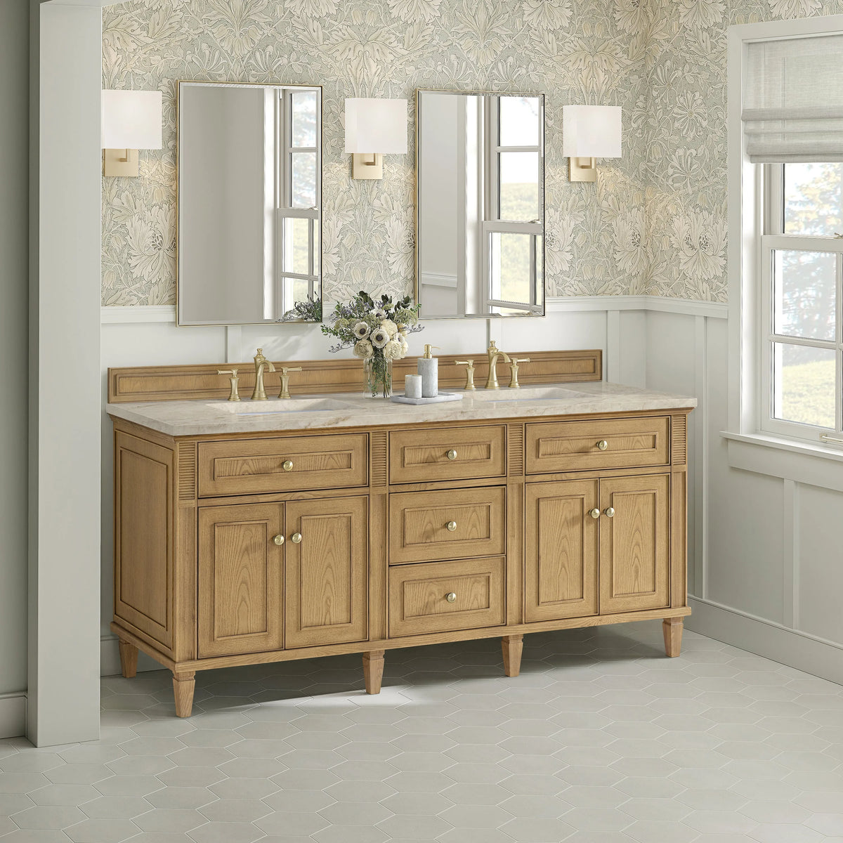 Lorelai 72" Double Vanity, Light Natural Oak, w/ 3 CM Tajnar Eclos Top