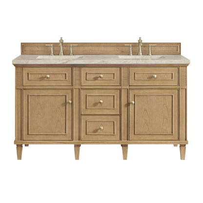 Renovate for Less Atlanta Lorelai 60" Double Vanity, Light Natural Oak, w/ 3 CM Tajnar Eclos Top w/FreePower Wireless Charger