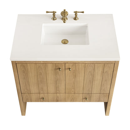 Renovate for Less Atlanta Hudson 36" Single Vanity, Light Natural Oak w/ 3 CM White Zeus Top