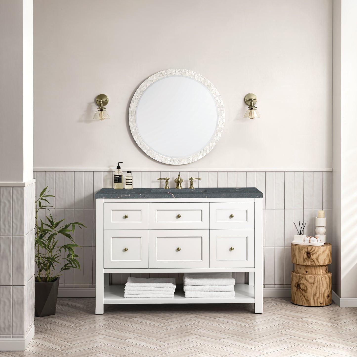 Renovate for Less Atlanta Breckenridge 48" Single Vanity, Bright White w/ 3 CM Parisien Bleu Top