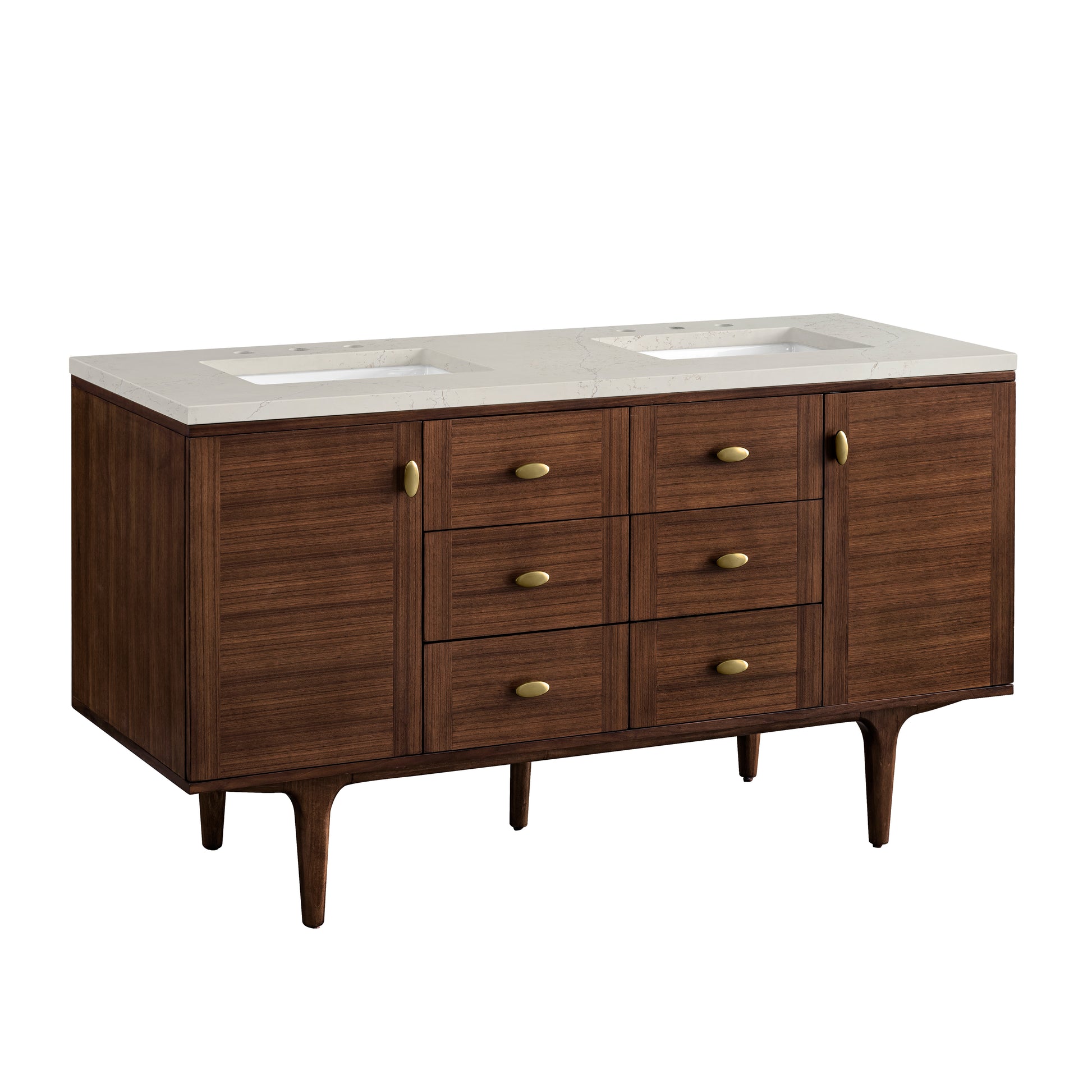 Renovate for Less Atlanta Amberly 60" Double Vanity, Mid-Century Walnut, w/ 3 CM Siberian Silestone Top w/FreePower Wireless Charger