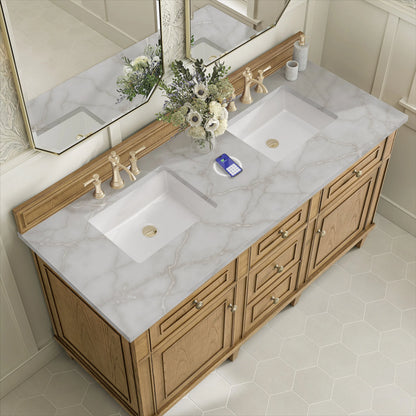 Lorelai 60" Double Vanity, Light Natural Oak w/ 3 CM Victorian Silver Silestone Top w/FreePower Wireless Charger