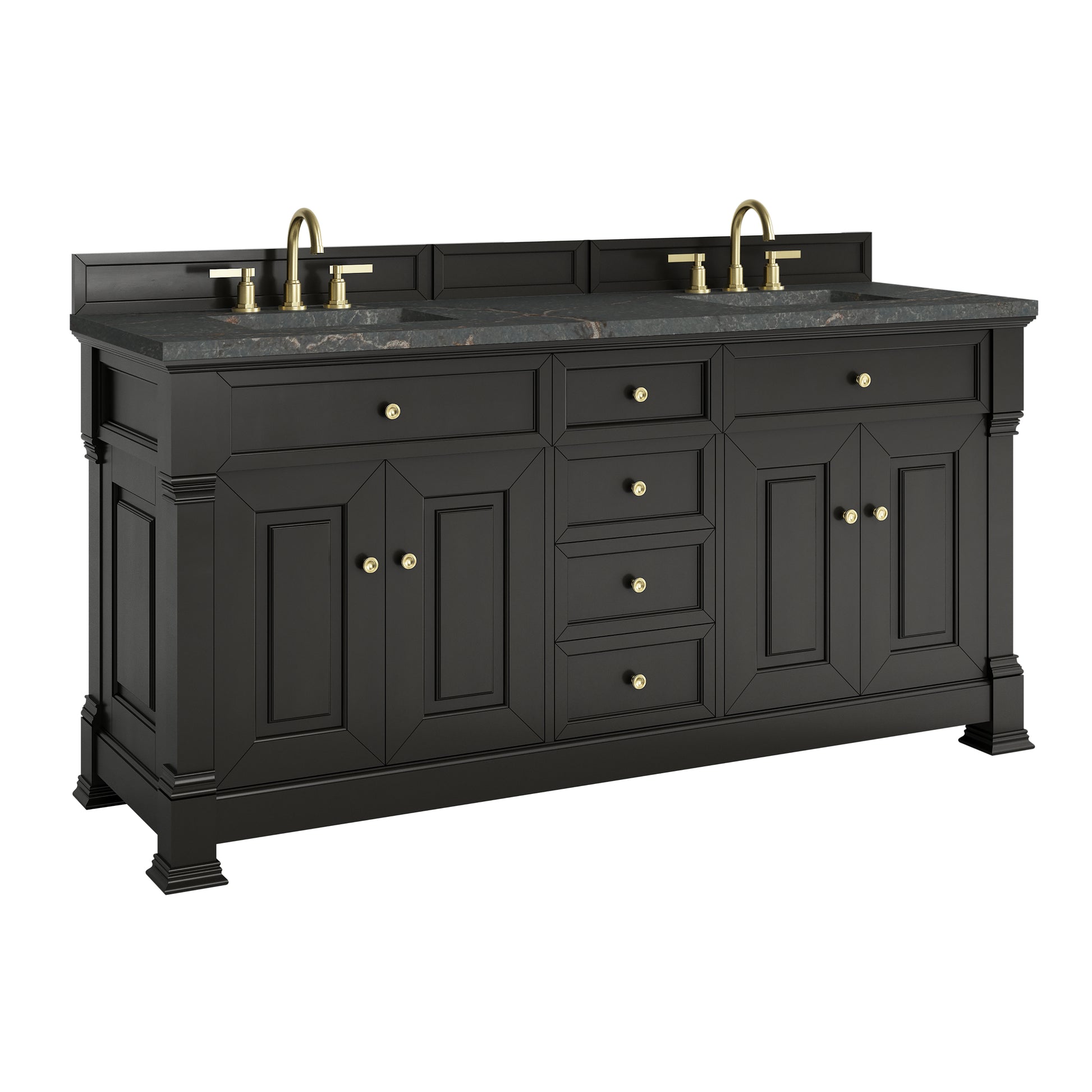 Renovate for Less Atlanta Brookfield 72" Double Vanity, Black Onyx w/ 3 CM Parisien Bleu Silestone Top