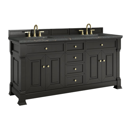 Renovate for Less Atlanta Brookfield 72" Double Vanity, Black Onyx w/ 3 CM Parisien Bleu Silestone Top