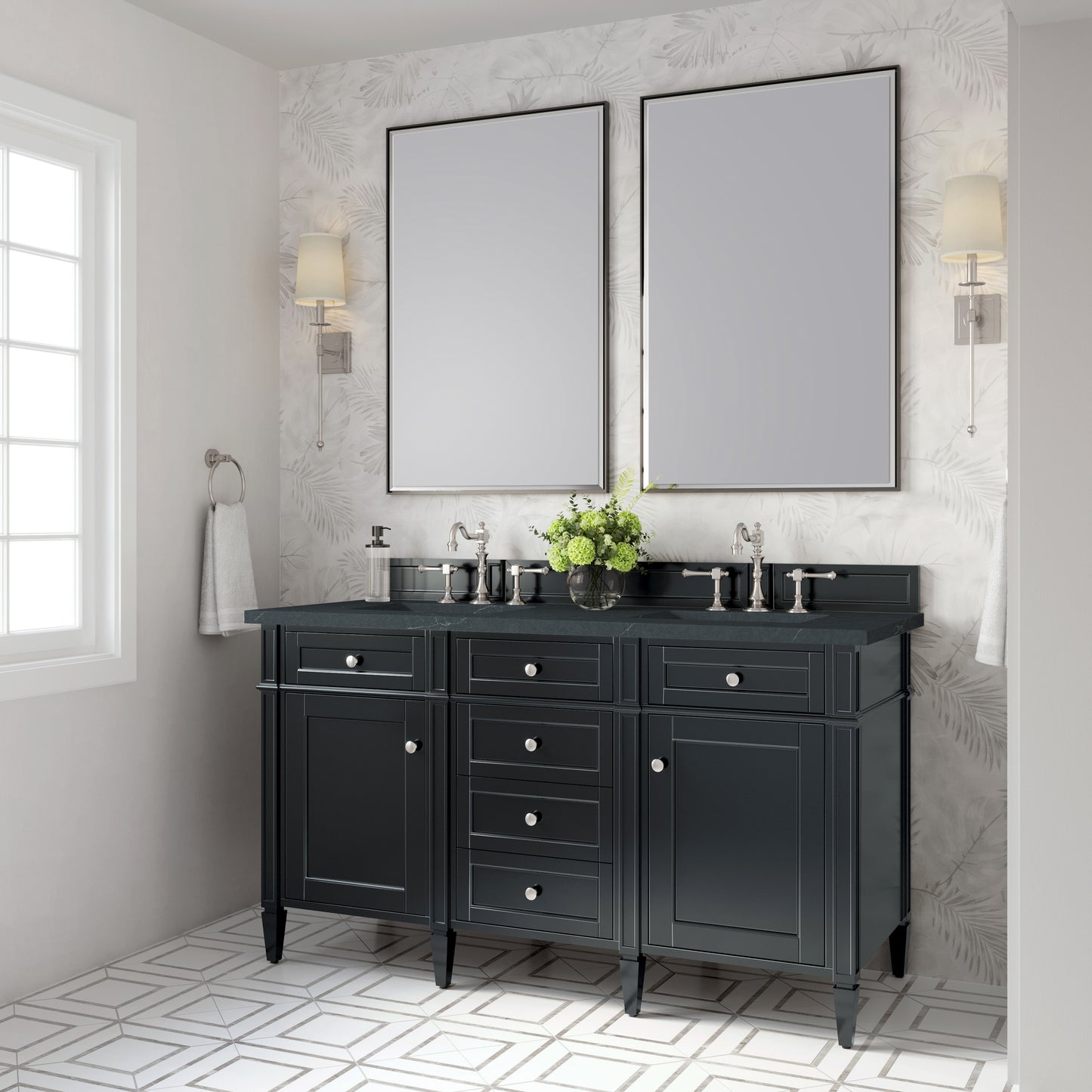 Renovate for Less Atlanta Brittany 60" Double Vanity, Black Onyx w/ 3 CM Charcoal Soapstone Silestone Top