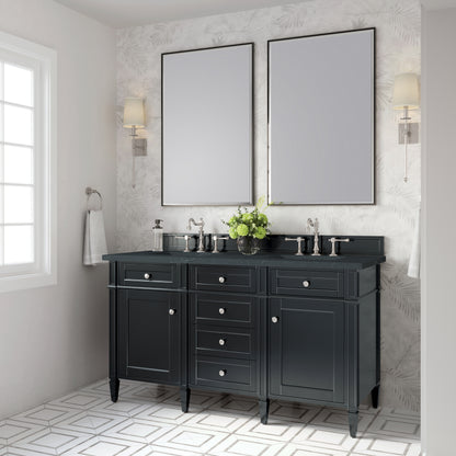 Renovate for Less Atlanta Brittany 60" Double Vanity, Black Onyx w/ 3 CM Charcoal Soapstone Silestone Top