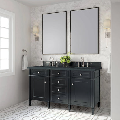 Brittany 60" Double Vanity, Black Onyx w/ 3 CM Charcoal Soapstone Silestone Top