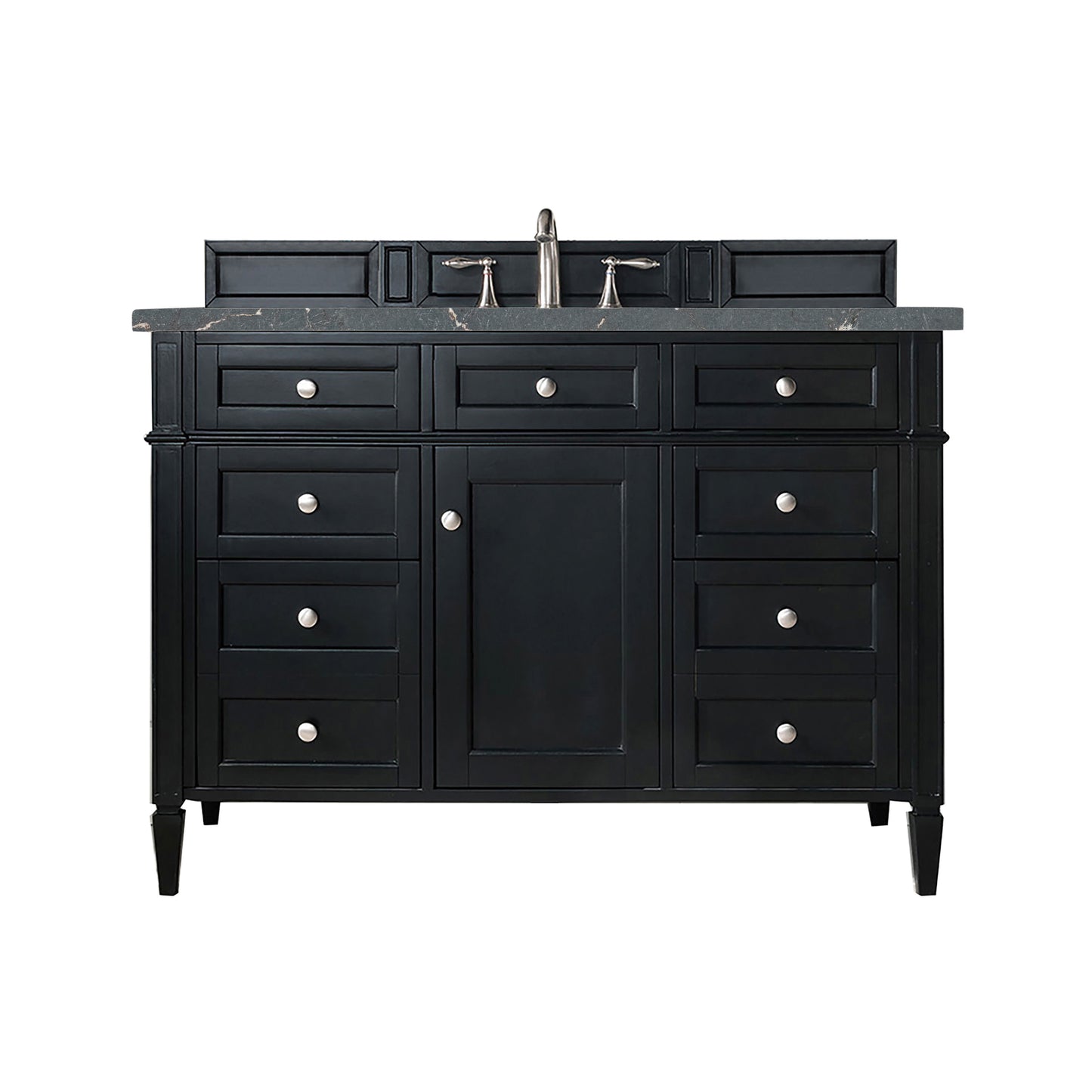 Renovate for Less Atlanta Brittany 48" Single Vanity, Black Onyx w/ 3 CM Parisien Bleu Silestone Top w/FreePower Wireless Charger