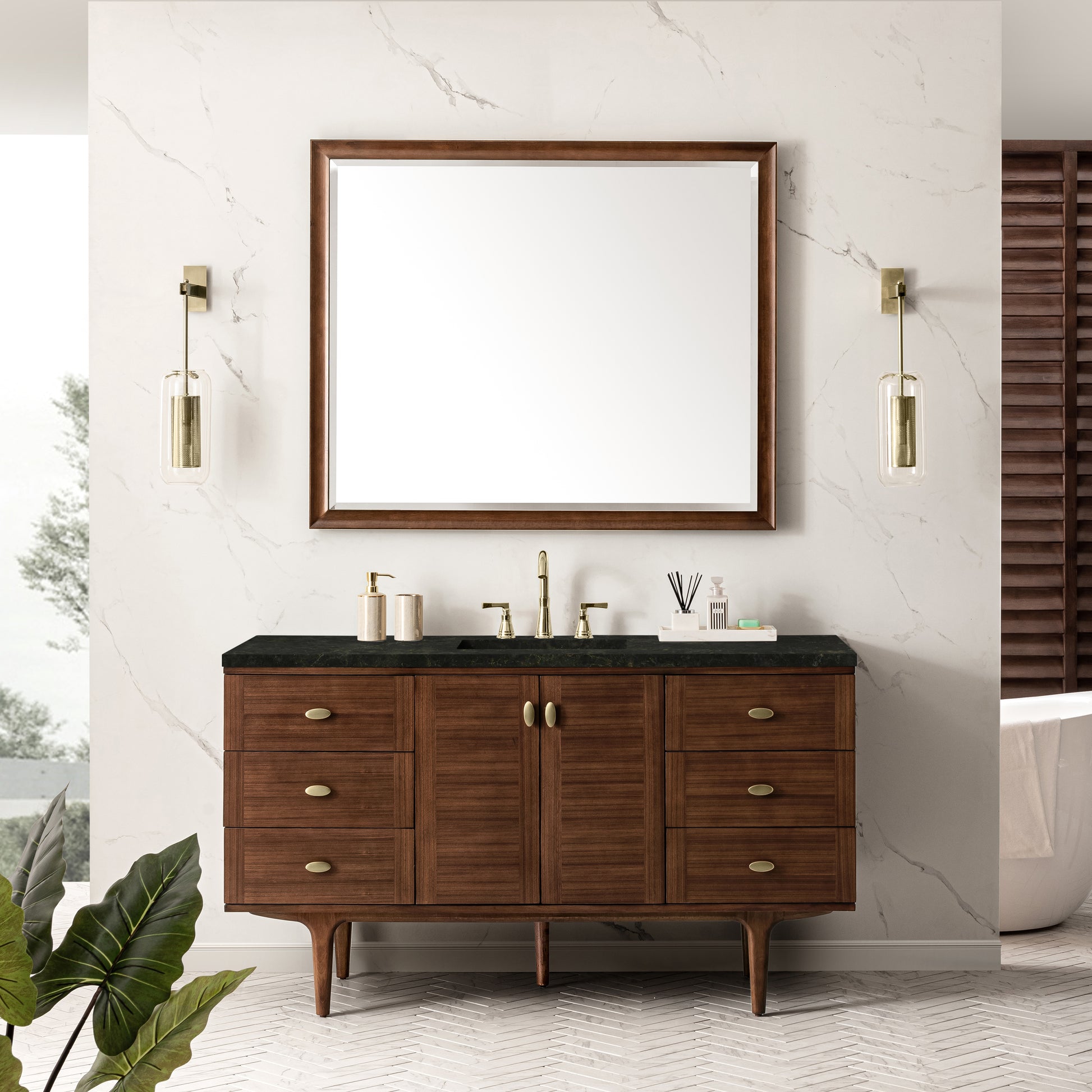 Renovate for Less Atlanta Amberly 60" Single Vanity, Mid-Century Walnut, w/ 3 CM Phantome Eclos Top