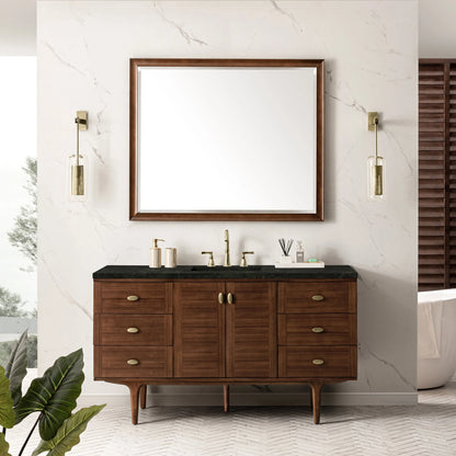 Amberly 60" Single Vanity, Mid-Century Walnut, w/ 3 CM Phantome Eclos Top