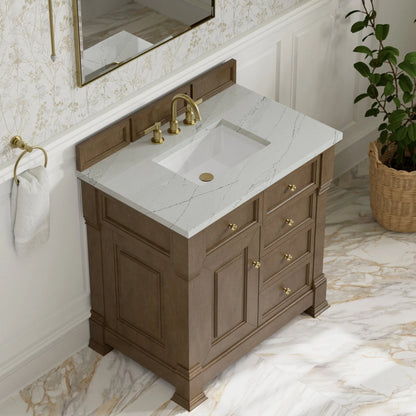 Brookfield 36" Single Vanity, Pecan w/ 3 CM Ethereal Noctis Silestone Top