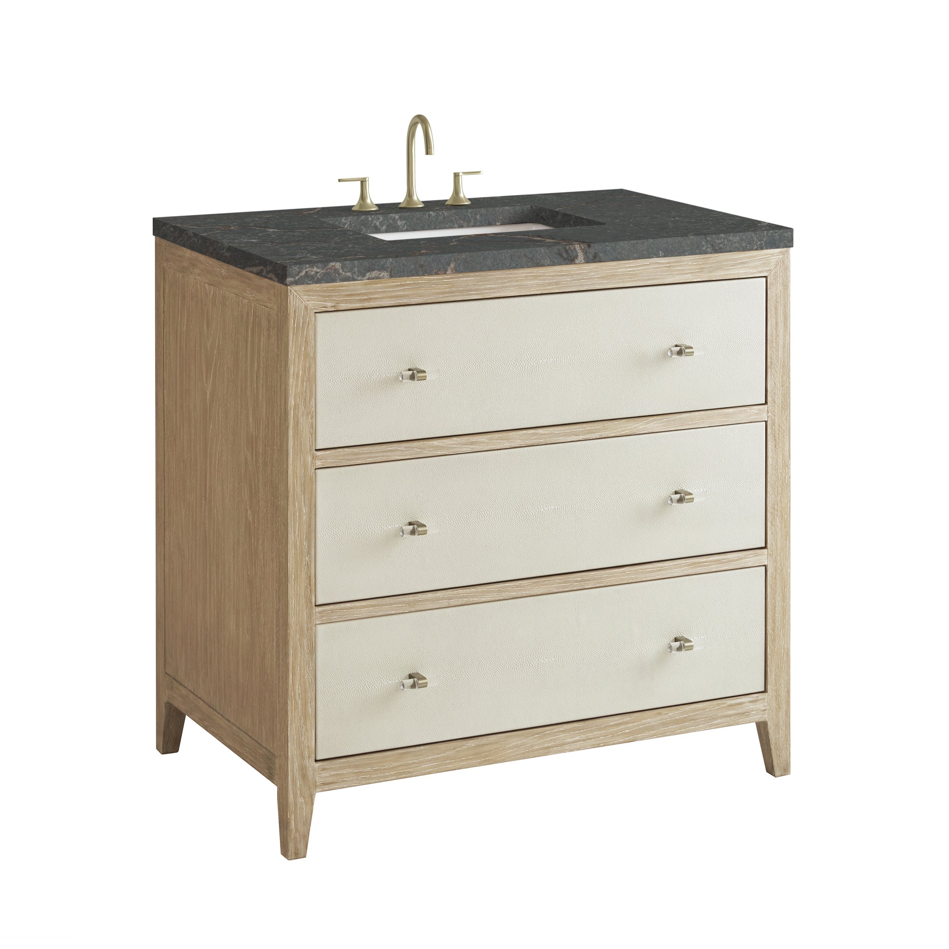 Renovate for Less Atlanta Celeste 36" Single Vanity, Sunwashed Oak with Embossed Shagreen w/ 3 CM Parisien Bleu Silestone Top