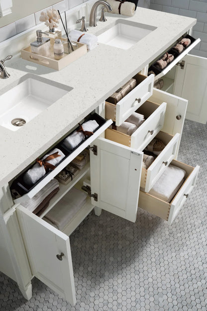 Brittany 72" Double Vanity, Bright White Vanity w/ 3 CM Lime Delight Silestone Top