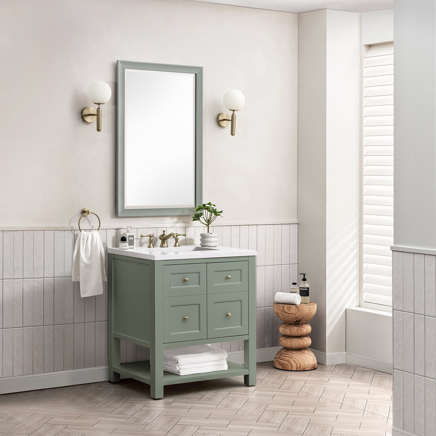 Renovate for Less Atlanta Breckenridge 30" Single Vanity, Smokey Celadon w/ 3 CM White Zeus Top