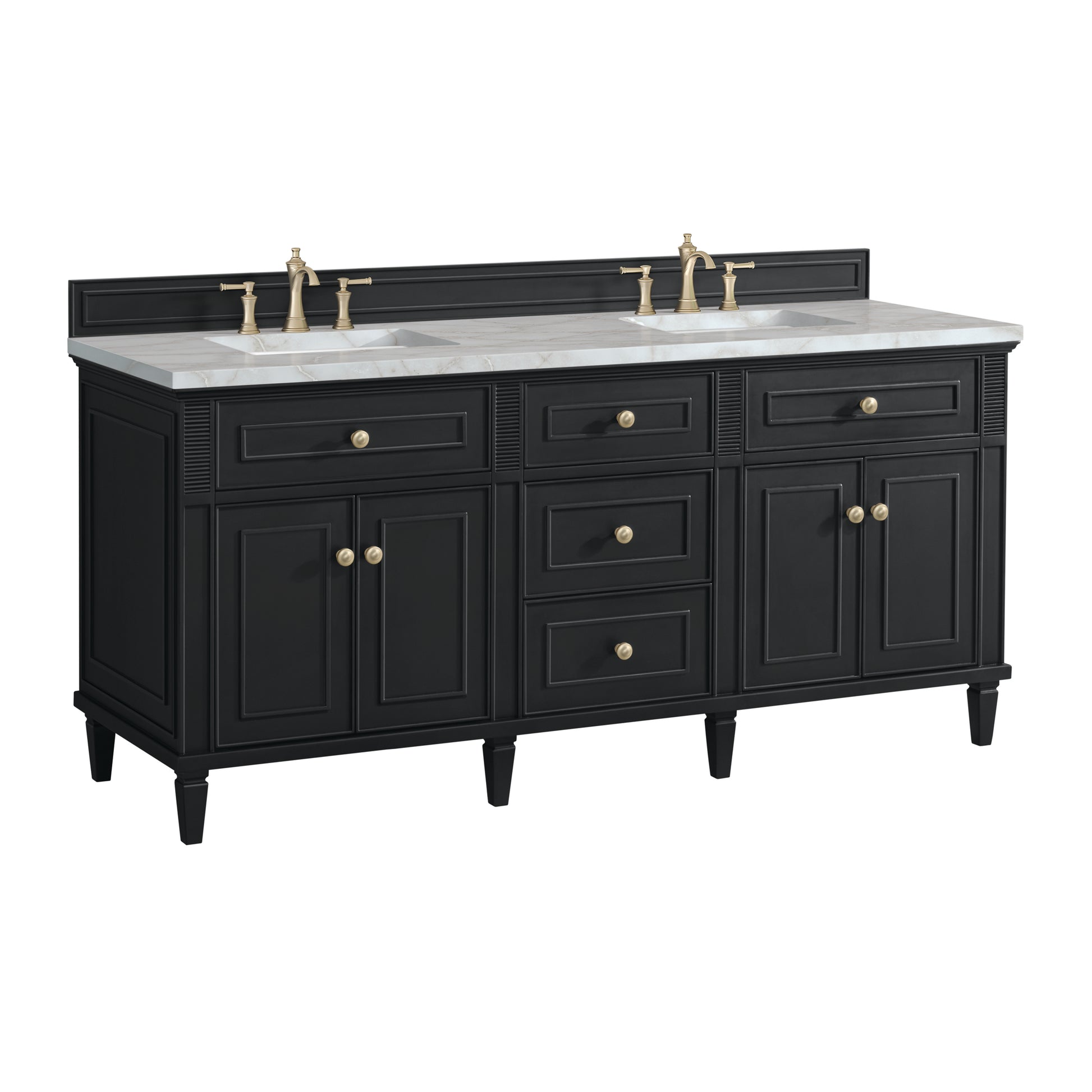 Renovate for Less Atlanta Lorelai 72" Double Vanity, Black Onyx w/ 3 CM Victorian Silver Silestone Top w/FreePower Wireless Charger