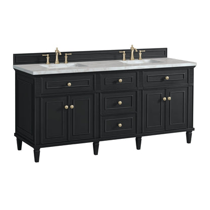 Lorelai 72" Double Vanity, Black Onyx w/ 3 CM Victorian Silver Silestone Top w/FreePower Wireless Charger
