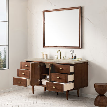 Renovate for Less Atlanta Amberly 60" Single Vanity, Mid-Century Walnut, w/ 3 CM Tajnar Eclos Top