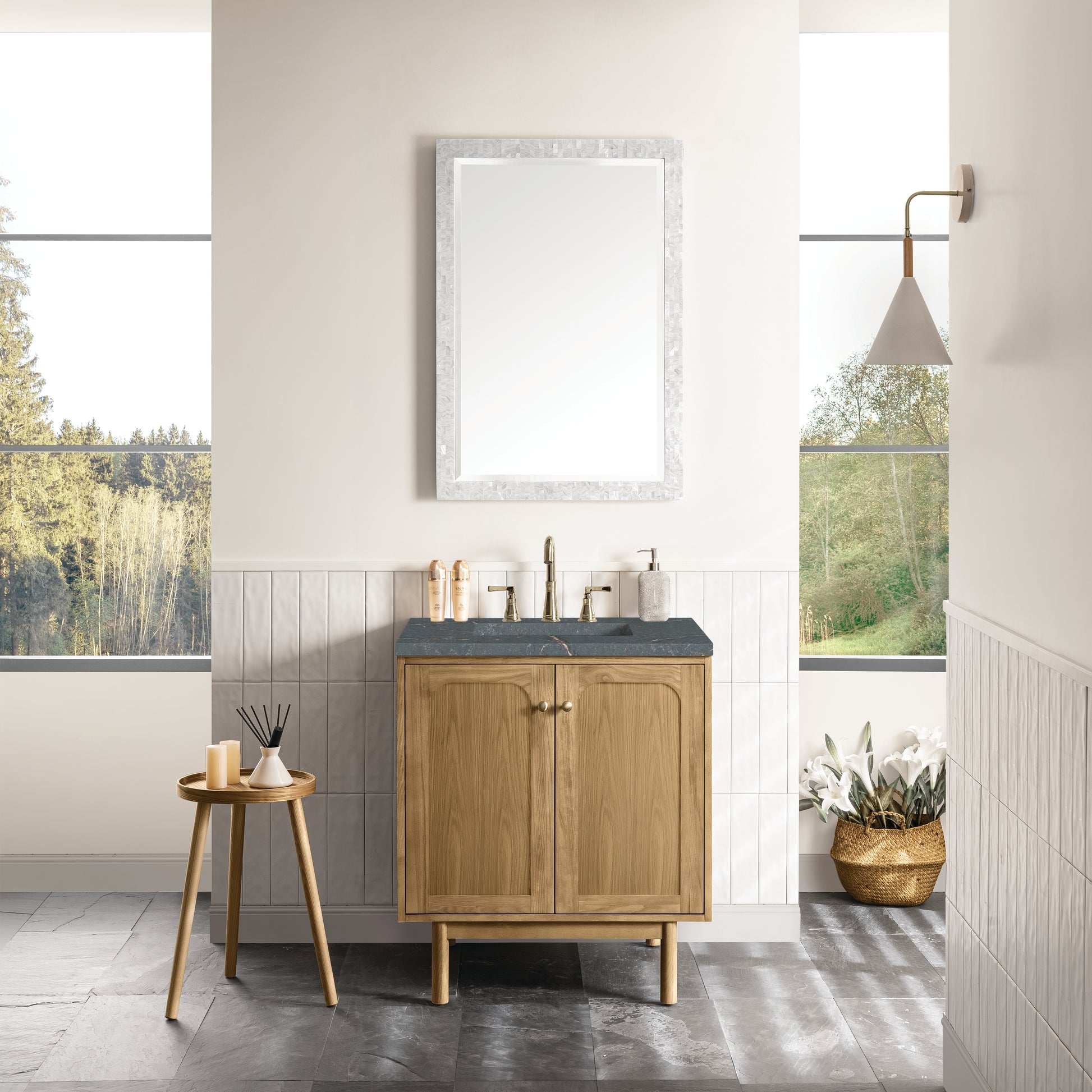 Renovate for Less Atlanta Laurent 30" Single Vanity, Light Natural Oak w/ 3 CM Parisien Bleu Top