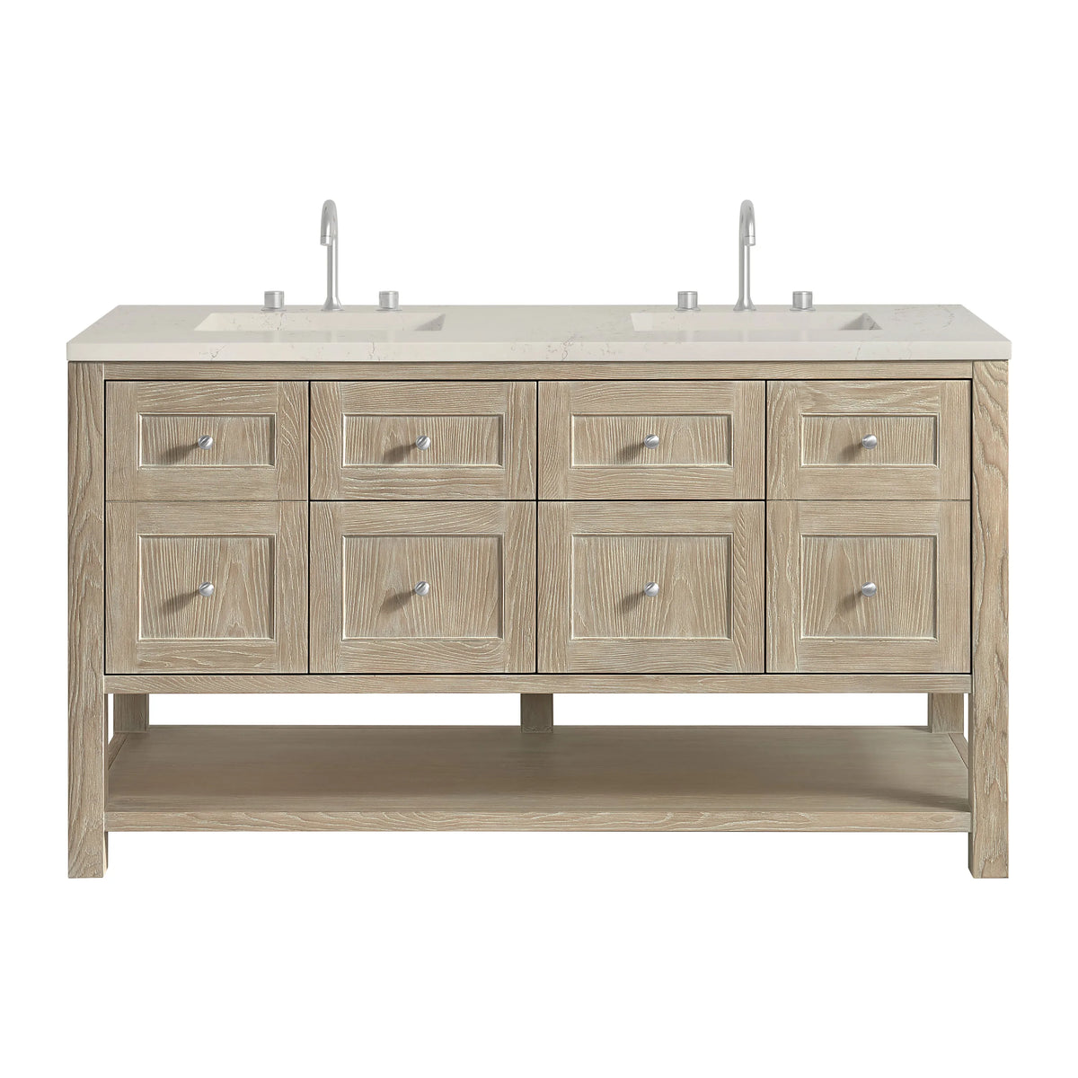 Breckenridge 60" Double Vanity, Whitewashed Oak, w/ 3 CM Tajnar Eclos Top