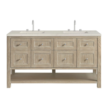 Breckenridge 60" Double Vanity, Whitewashed Oak, w/ 3 CM Tajnar Eclos Top