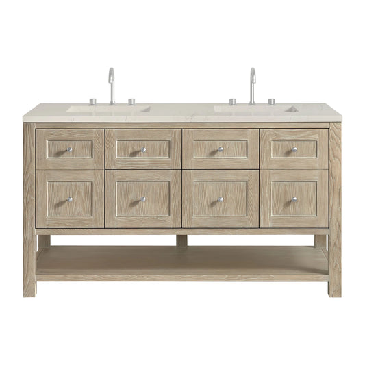 Breckenridge 60" Double Vanity, Whitewashed Oak, w/ 3 CM Tajnar Eclos Top