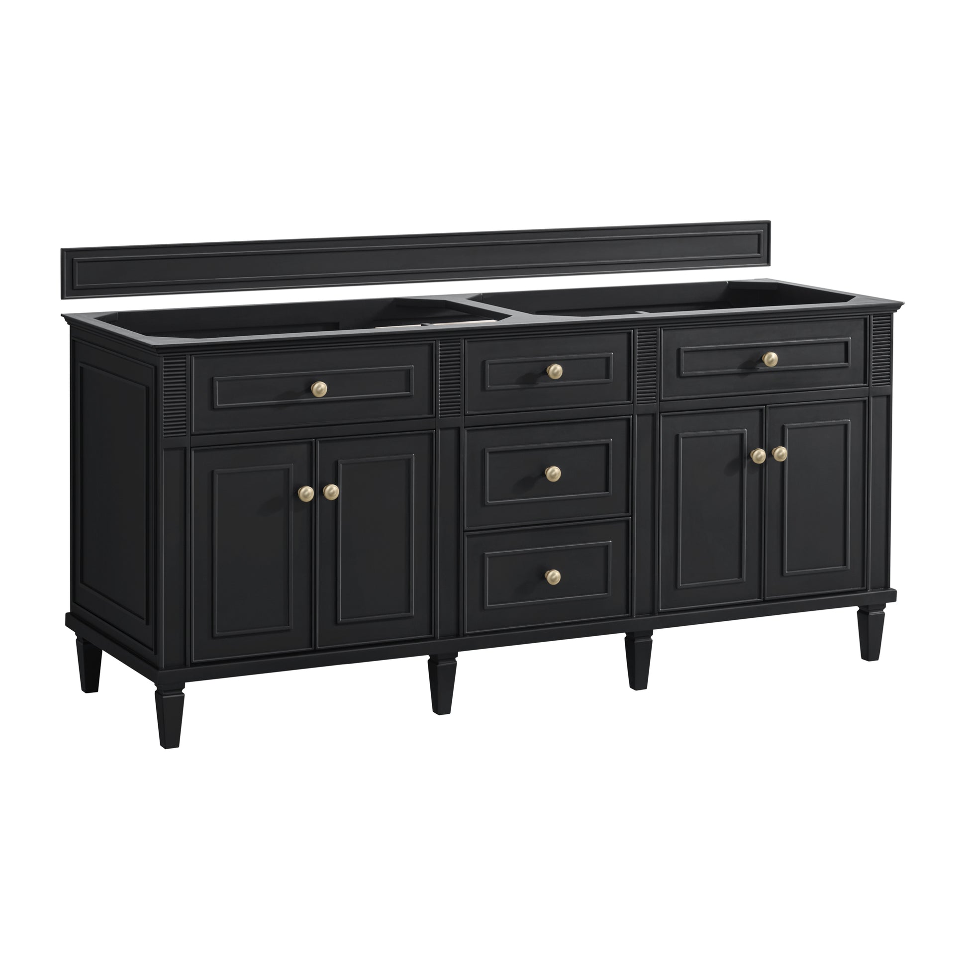 Renovate for Less Atlanta Lorelai 72" Double Vanity, Black Onyx w/ 3 CM Parisien Bleu Silestone Top w/FreePower Wireless Charger