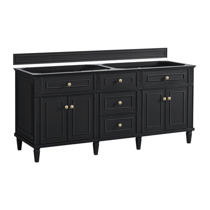 Renovate for Less Atlanta Lorelai 72" Double Vanity, Black Onyx w/ 3 CM Parisien Bleu Silestone Top w/FreePower Wireless Charger