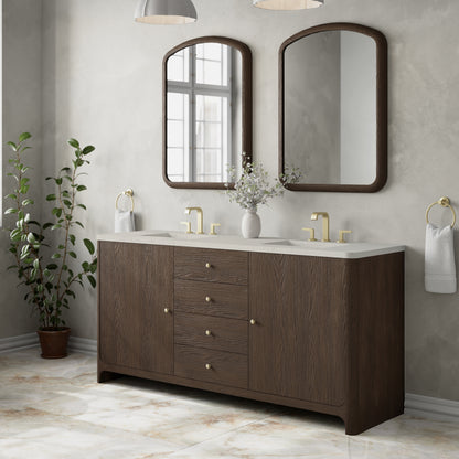 Renovate for Less Atlanta Gracyn 72" Double Vanity, Sable, w/ 3 CM Siberian Silestone Widespread Top
