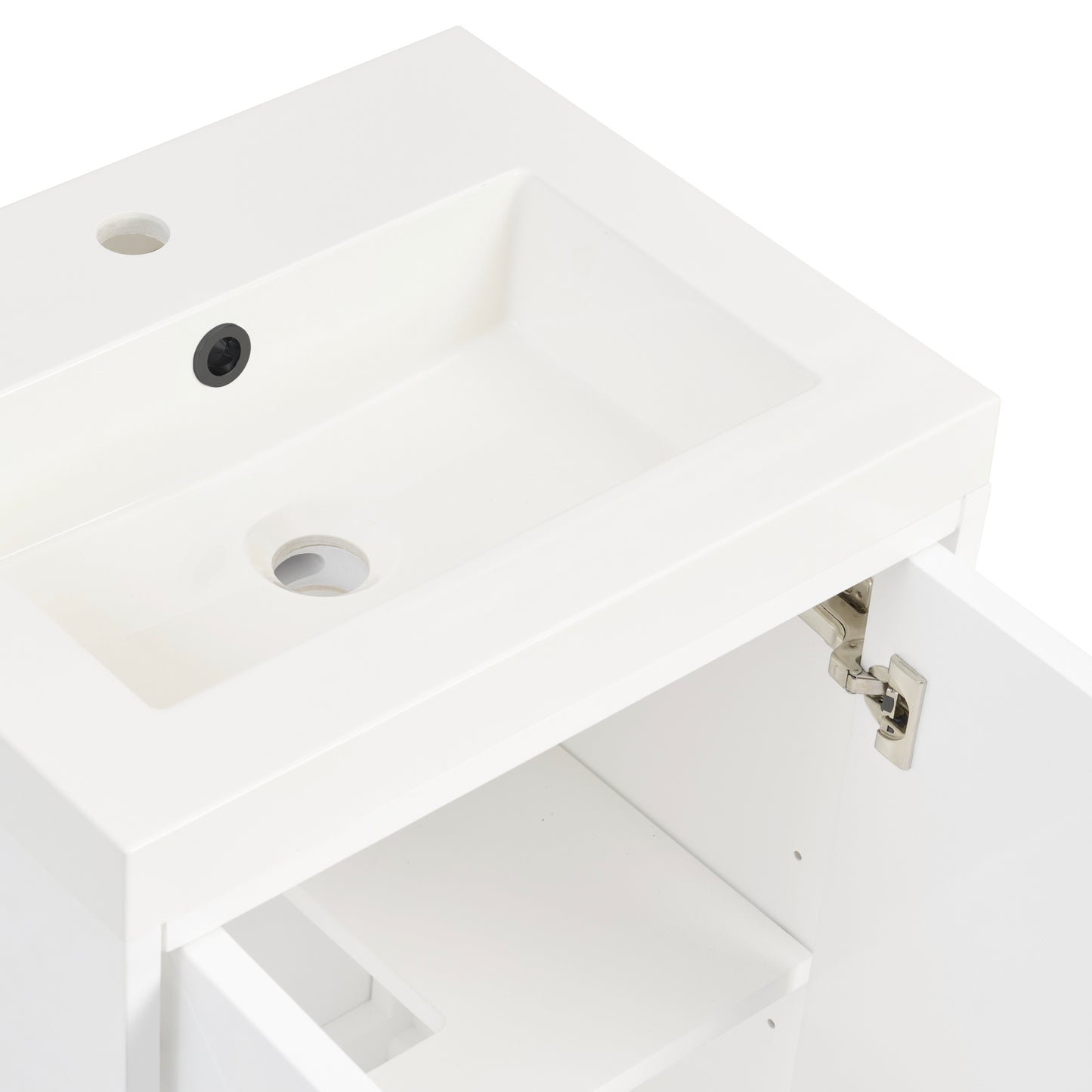 Renovate for Less Atlanta Chianti 20" Single Vanity, Glossy White, Matte Black, w/ White Glossy Composite Stone Top