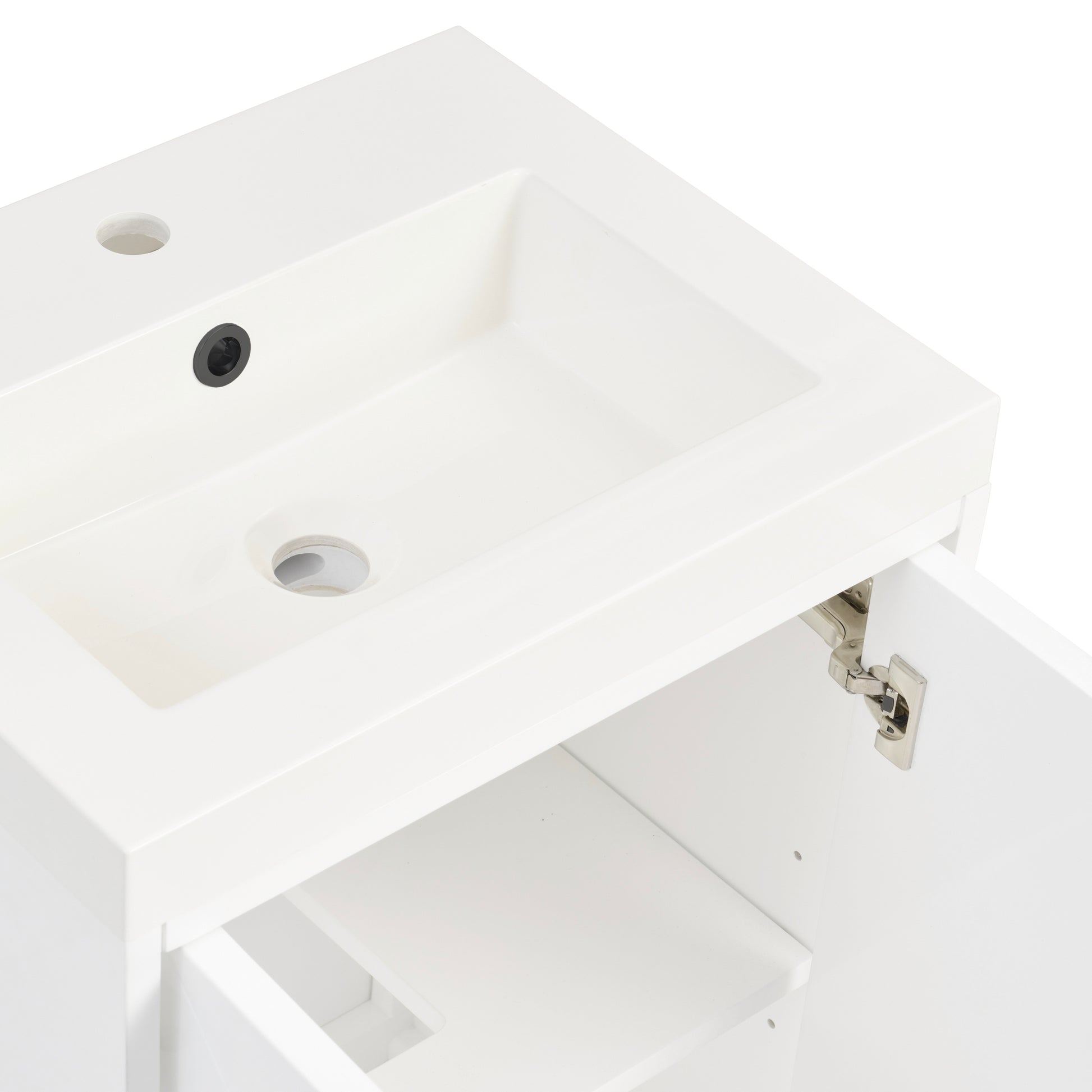 Renovate for Less Atlanta Chianti 20" Single Vanity, Glossy White, Matte Black, w/ White Glossy Composite Stone Top